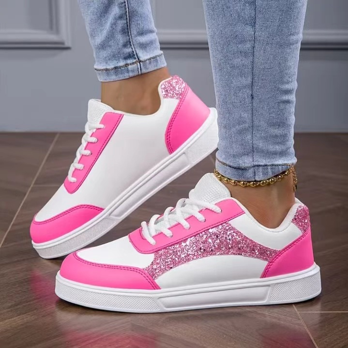 White Sneaker Care Kit - Tênis Feminino Casual com Glitter Rosa